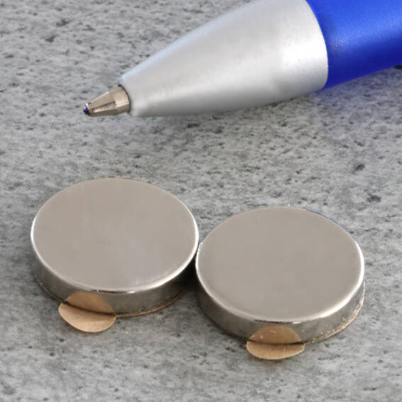 Neodymium Disc Magnets with Self-Adhesive Backing - 15 mm x 2.5 mm, N35