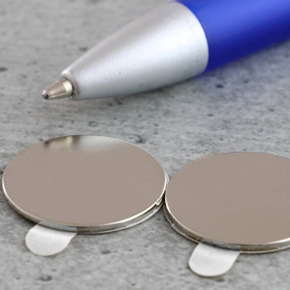 Neodymium Disc Magnets with Self-Adhesive Backing - 18 mm x 2 mm, N35