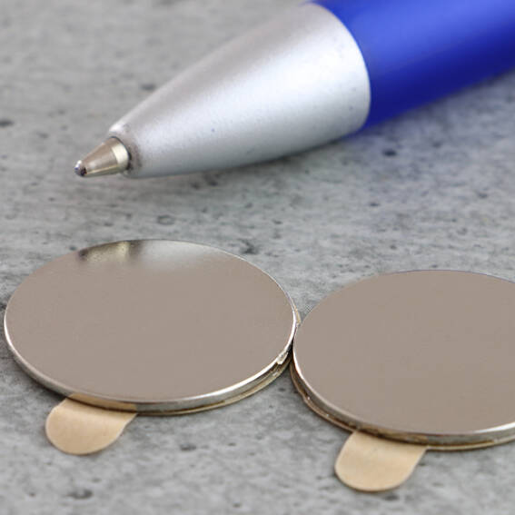 Neodymium Disc Magnets with Self-Adhesive Backing - 20 mm x 1 mm, N35